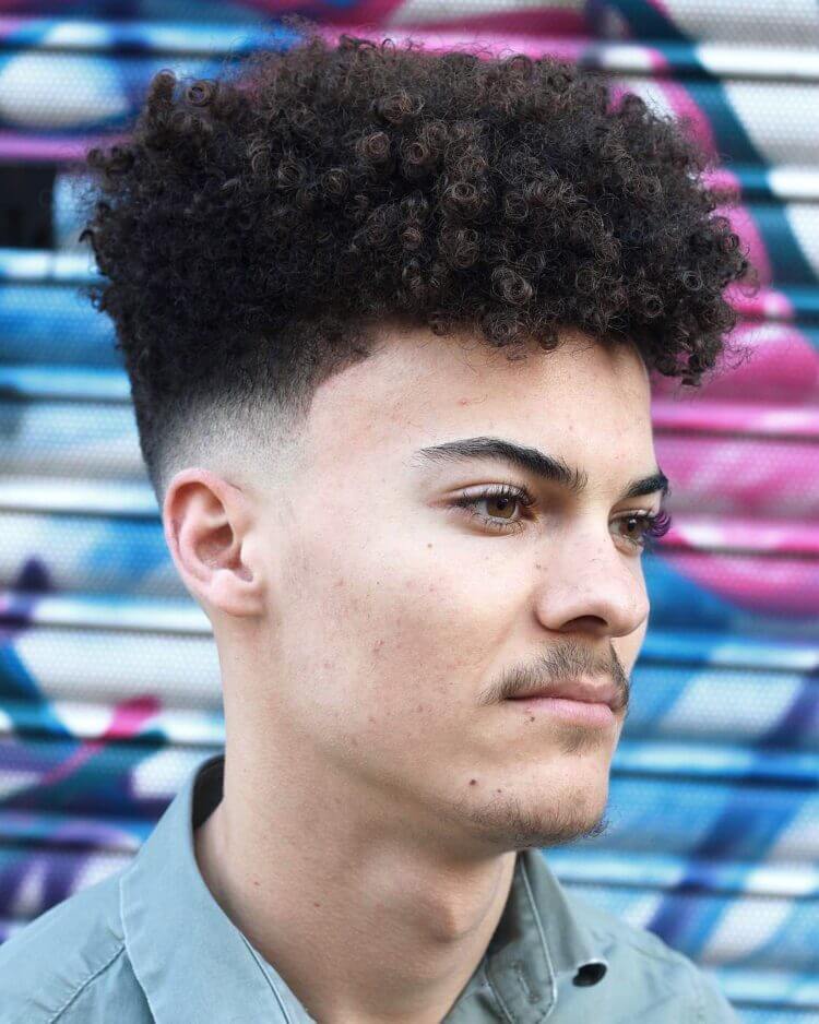 Thin Long Afro Curls with Neat Fade haircut