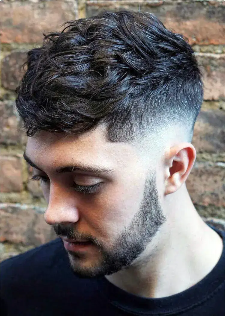 Wavy French Crop with Burst Fade haircut