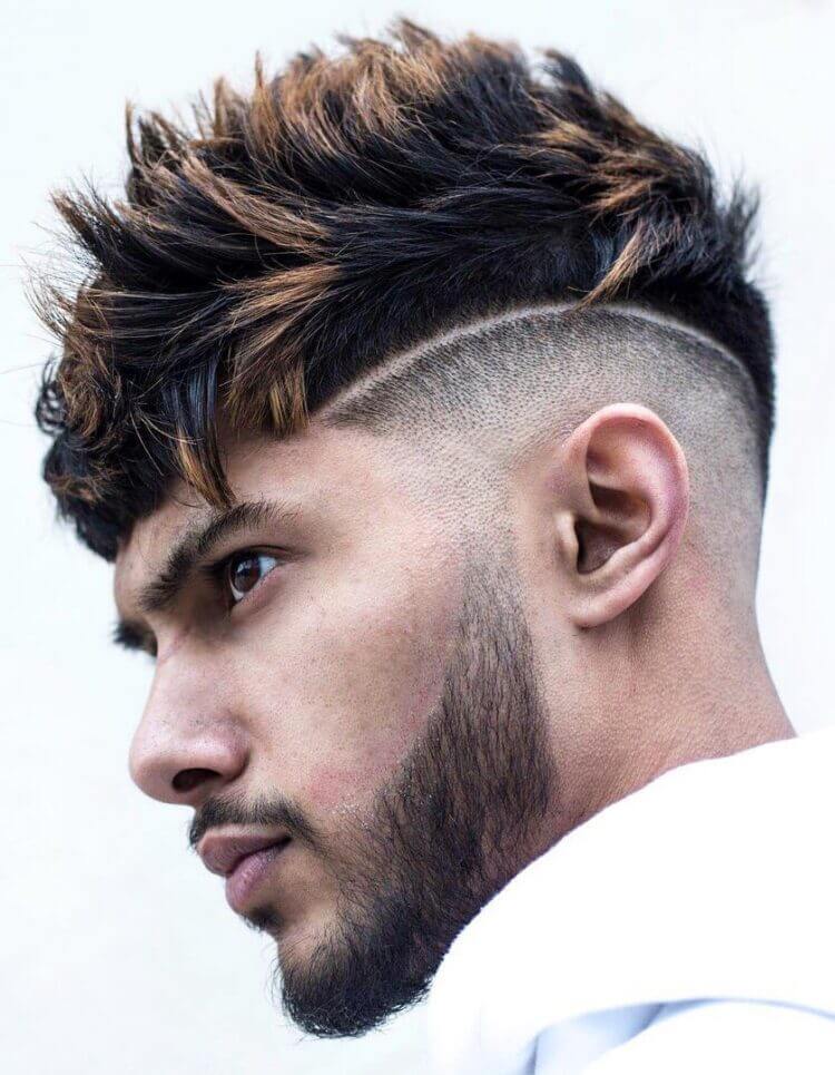 Clear Mid Fade Plus Dyed Highlights haircut
