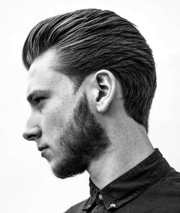 Fancy Temple Shave with Layered Slicked Back haircut