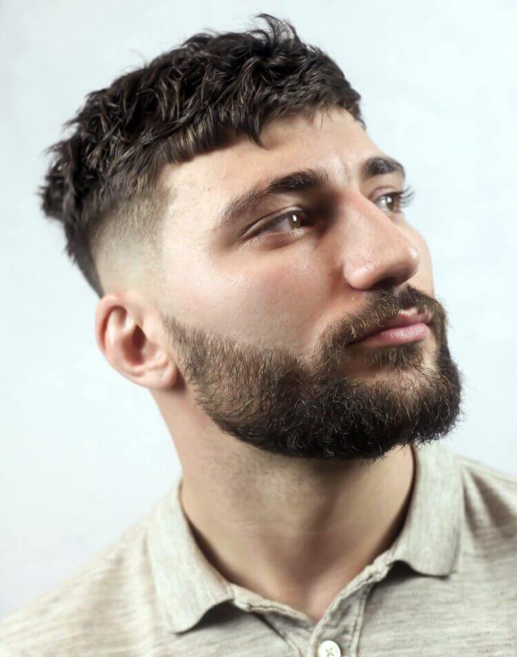 Thick Beard with Fringed Mini French Crop haircut