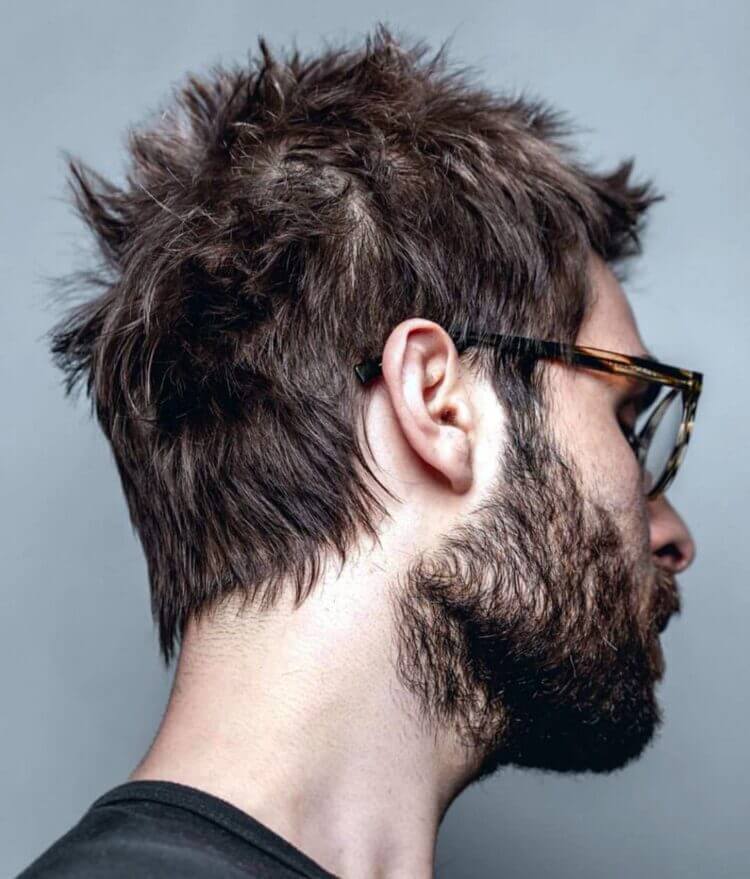 Tossed Hair with Thick Beard haircut