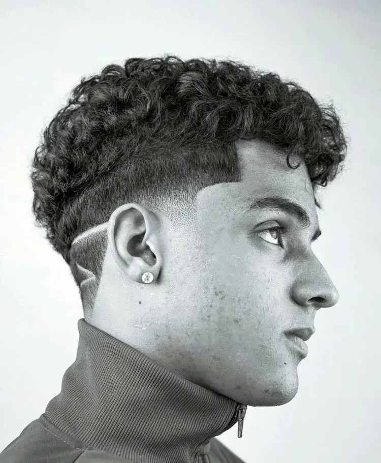Curly Lined Temple Fade haircut