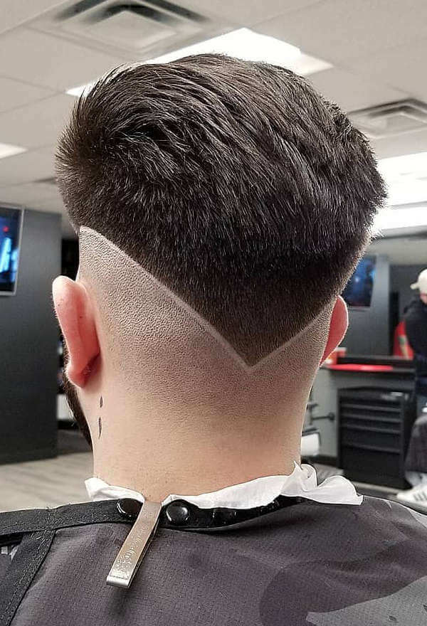 Hard-Line V Design with Shaved Sides haircut