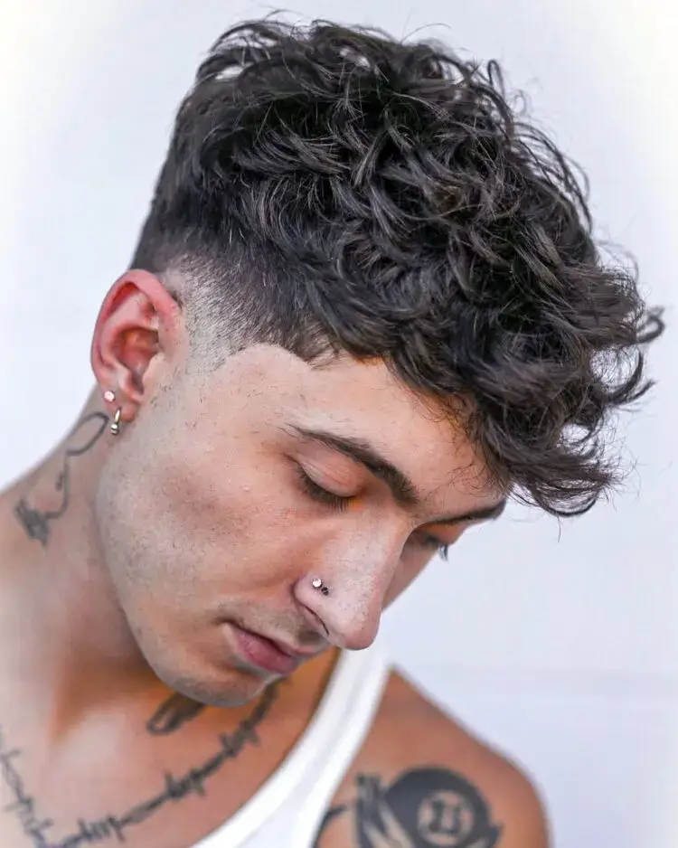 Wavy Hair with Temple Fade haircut